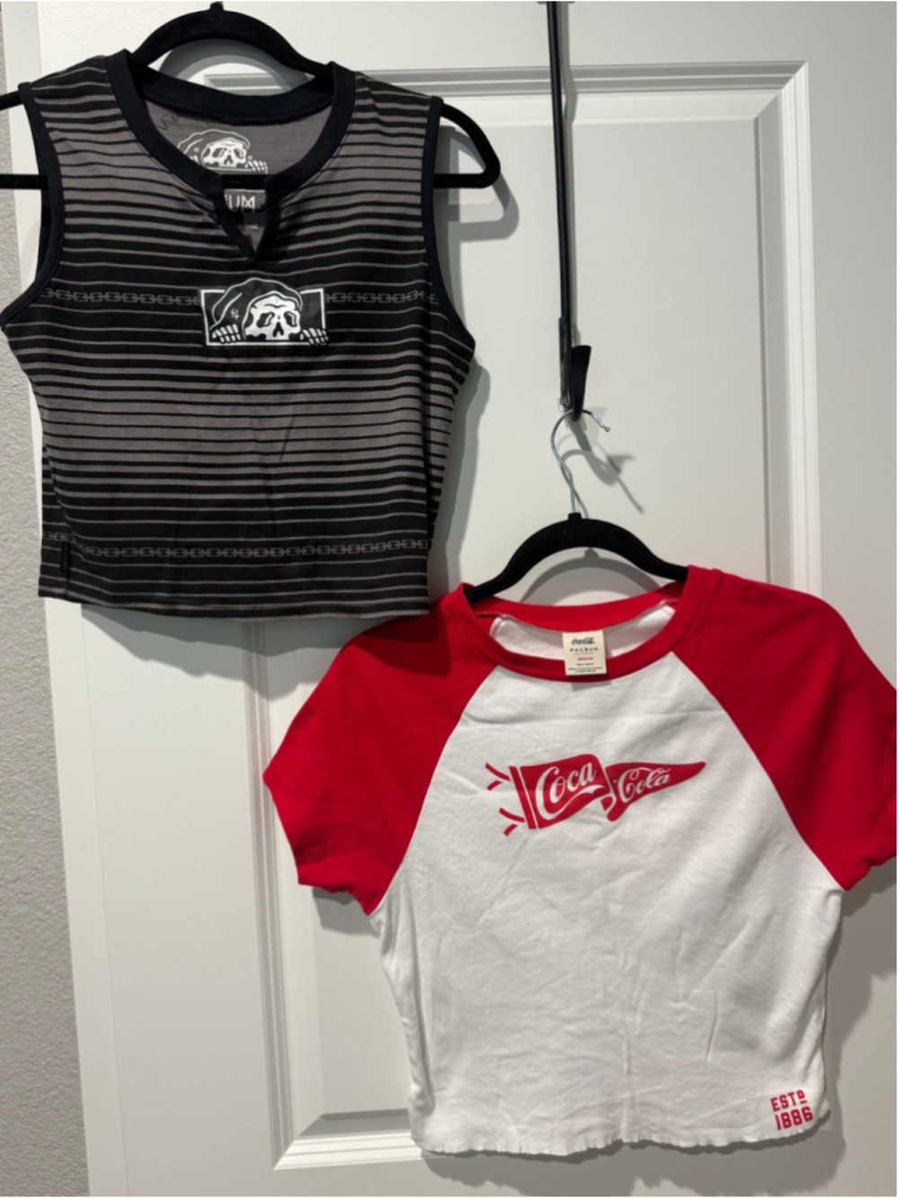 Lurking Class & PacSun Coca Cola cropped 2 tank Tops Sz M stripe Skull logo